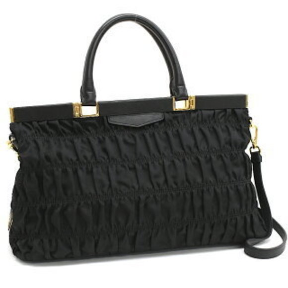 Prada Shoulder Bag TESSUTO GAUFRE Nylon Nero Black Triangle - Picture 1 of 8